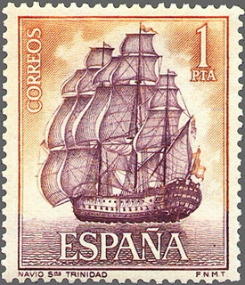 z vendido ESPAÑA 1964 1605 Sello Nuevo Barcos Marina Española Santisima Trinidad c/trazas oxido Espana Spain Espagne Spagna Spanje Spanien 